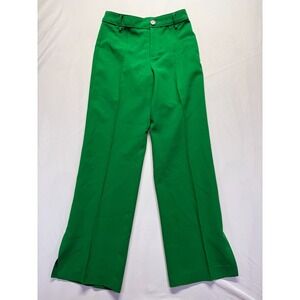 MNG Mango Ankle Pants Womens 8‎ Green Side Slit High Rise Wide Leg Casual Wear